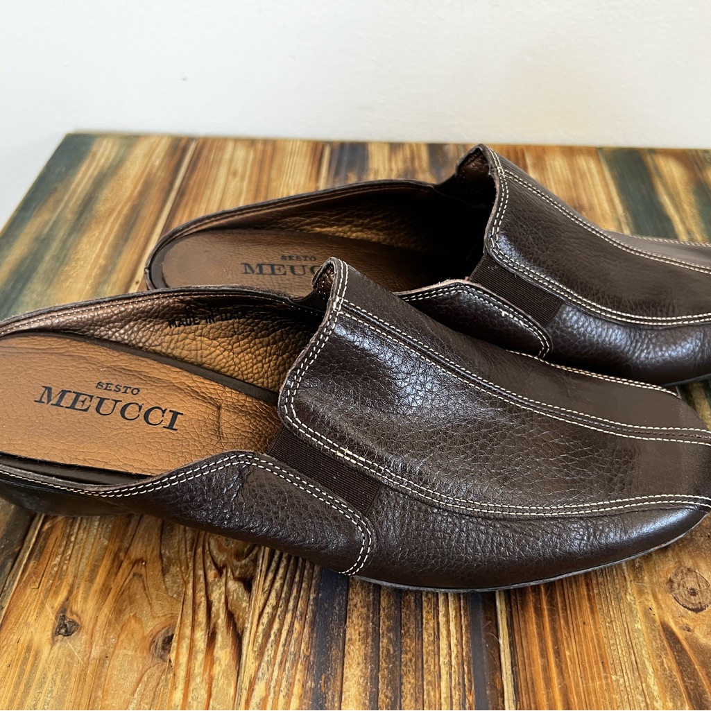 Sesto Meucci Latvia Brown Leather Slip-On Mules/Clogs Size 8m